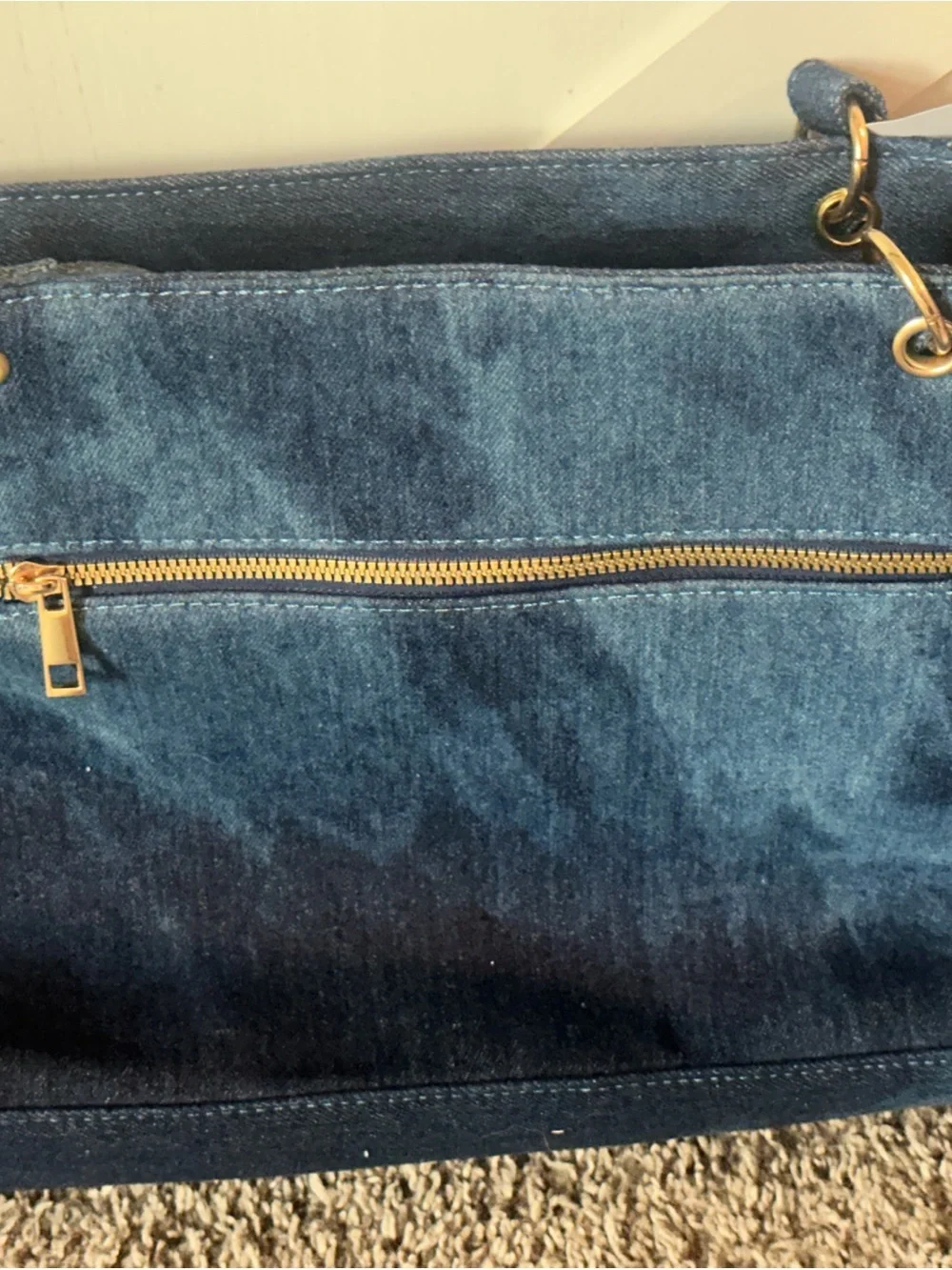 Quilted Denim Tote in Blue